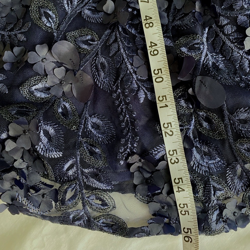 CARMEN MARC VALVO INFUSION Navy 3D Floral‎ Appliqué Sequin Mermaid Maxi Dress S - Picture 15 of 15
